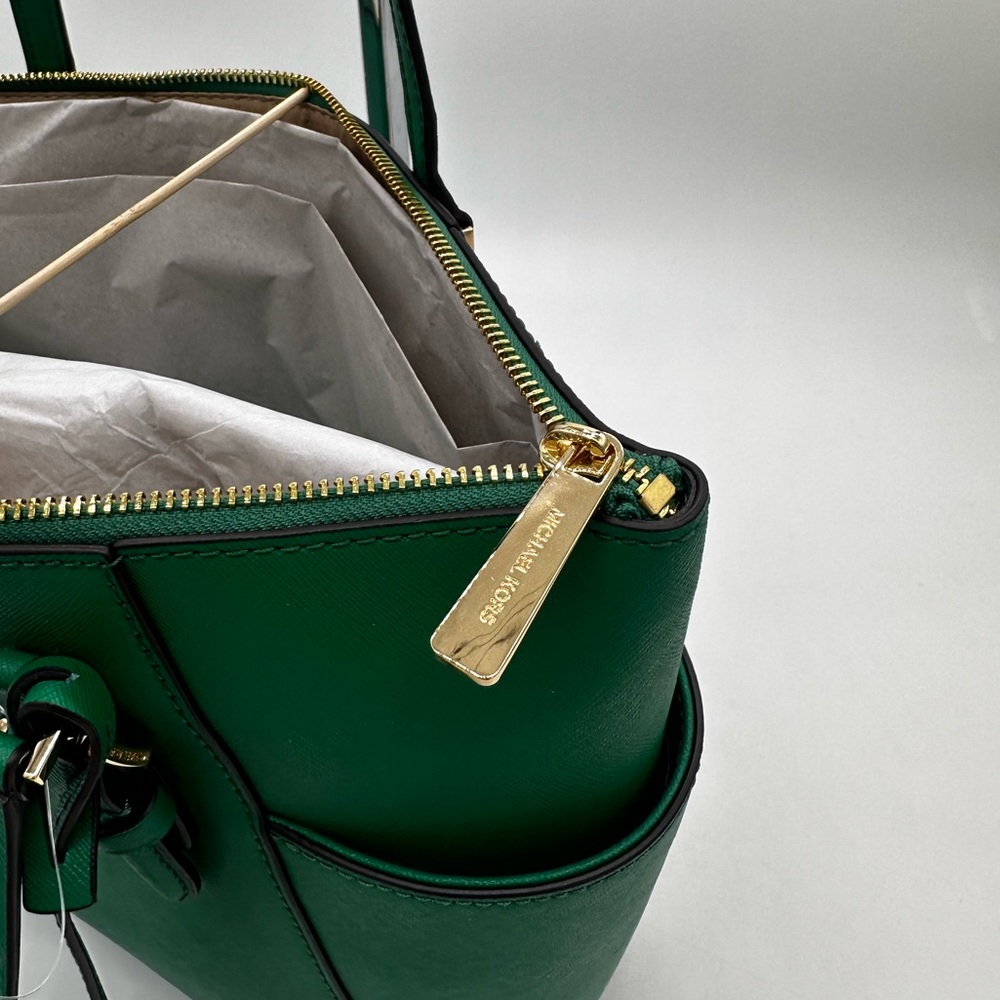 Michael Kors Large Charlotte Tote Bag Green/Gold - Picture 10 of 12